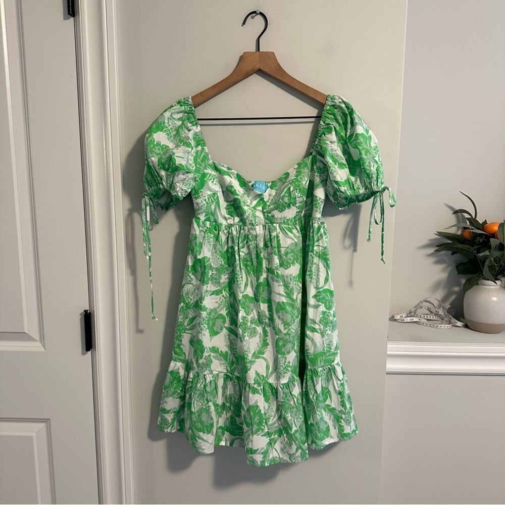 Tuckernuck Mason Baker Green White Floral Cotton Puff Sleeve Sexy Mini Dress M - Picture 12 of 14